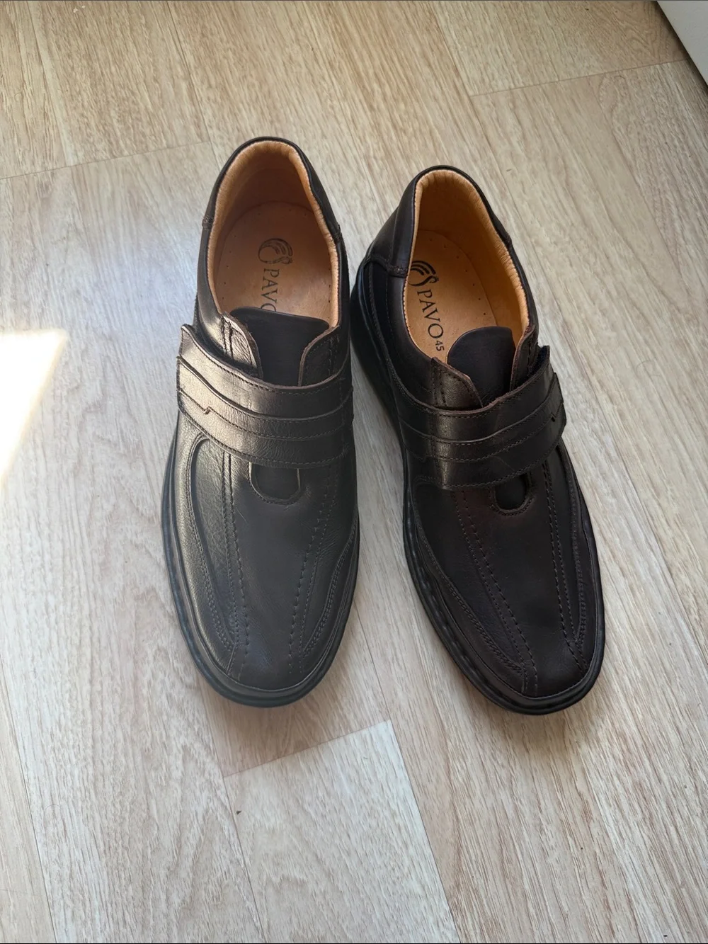 PAVO MEN'S BROWN LEATHER CASUAL OXFORD With STRAPS SIZE 45